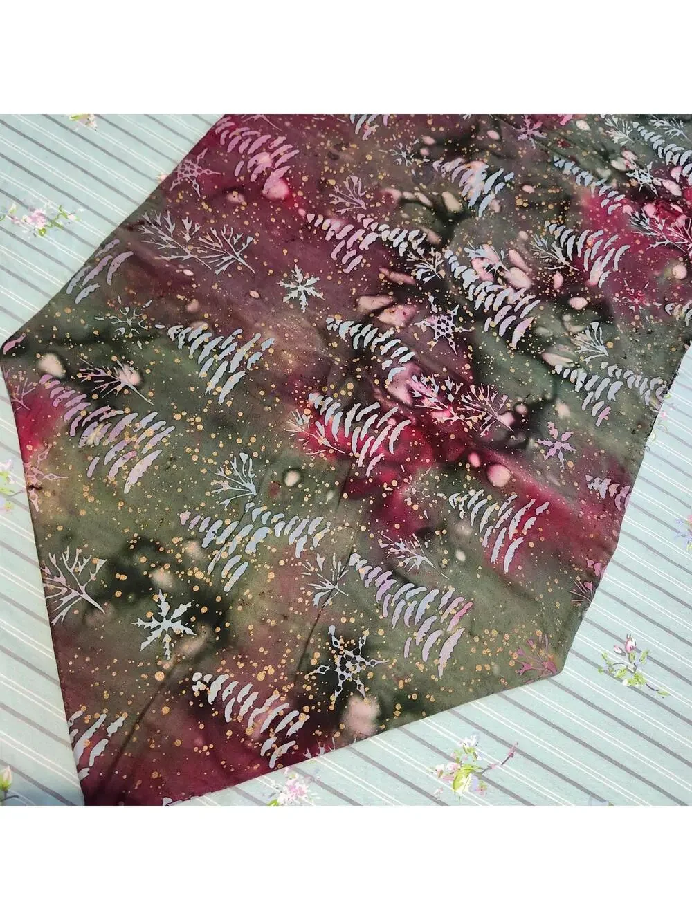 Handmade Batik Table Runner Christmas Trees Holiday Decor Unique Design